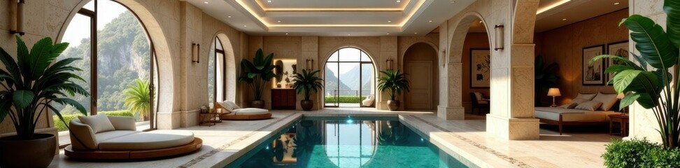Construction & interior finishes of a lavish villa, room, interior design, pool