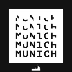 Munich typography minimalist vector image for sticker, logo, icon layout. Square shape print image template with text, black and white for Germany city