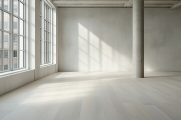 Obraz premium Minimal empty interior with white walls and pillars. showroom or art gallery use