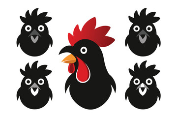Set of Silhouetted Rooster Heads