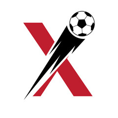 Initial Letter X Soccer Logo Design With Speed Symbol. Football Logo For Academy and Club Sign