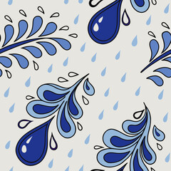 Obraz premium Blue Leaf Pattern. Stylized seamless vector of abstract blue leaves and vines. Soft, artistic. Ideal for wrapping paper, textiles, or calm-themed branding.
