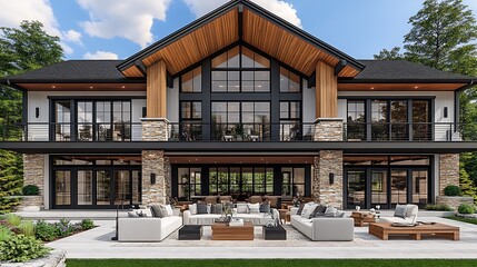 Fototapeta premium Modern luxury home with expansive outdoor patio.
