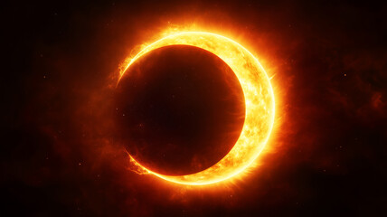 Stunning view of a fiery partial solar eclipse in cosmic space