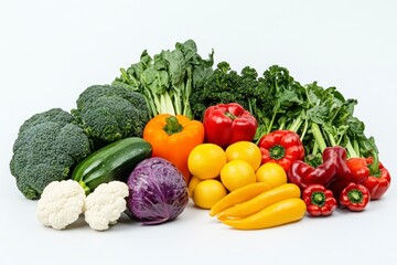 Assorted Fresh Vegetables Displayed on White Background for Healthy Eating