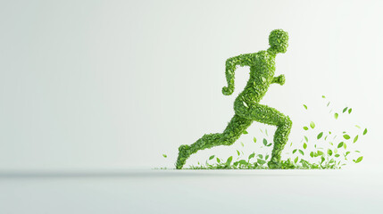 Green Leaf Man Running: Eco-Friendly Lifestyle, Sustainability, and Healthy Living Concept