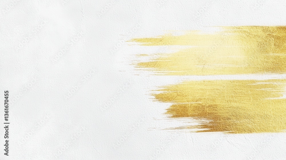 Poster elegant and dynamic golden abstract brush strokes and splatters on a bright white background creatin