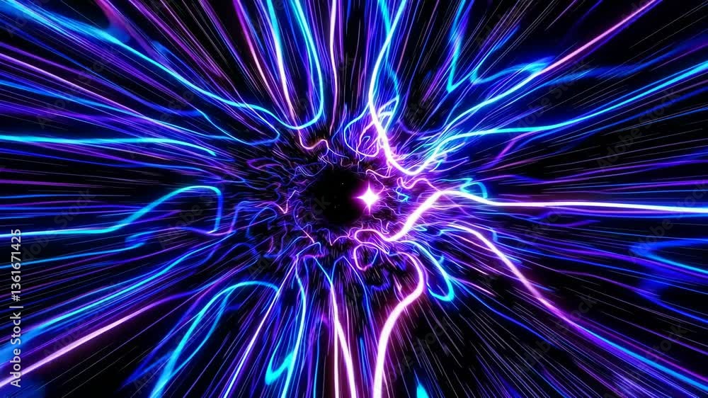 Poster pulsating neon light tunnel with dynamic energy waves and vivid colors