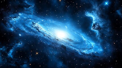 Fototapeta premium Blue spiral galaxy with bright core.