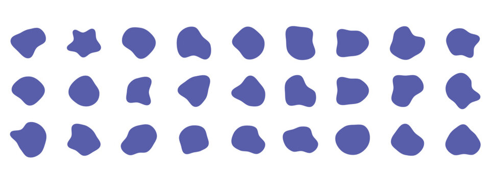 Organic colorful blob shapes. Round abstract organic shape collection. Pebble, drops and stone silhouettes. Random abstract liquid organic irregular blotch shapes.