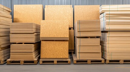 Warehouse Inventory: Stacked Cardboard and Plywood Sheets AI Generated