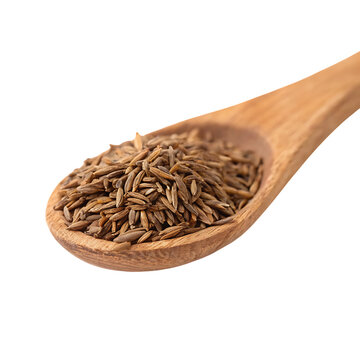Cumin seeds in wooden spoon isolated on transparent background png