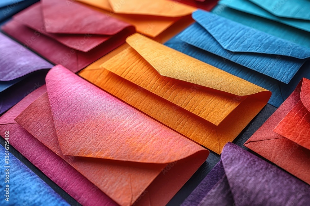 Aufkleber colorful assortment of envelopes arranged in a vibrant pattern on a flat surface