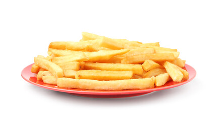 Many delicious French fries isolated on white