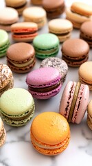 Obraz premium Elegant display of colorful gourmet macarons artistically arranged on a decorative plate for a sweet treat experience