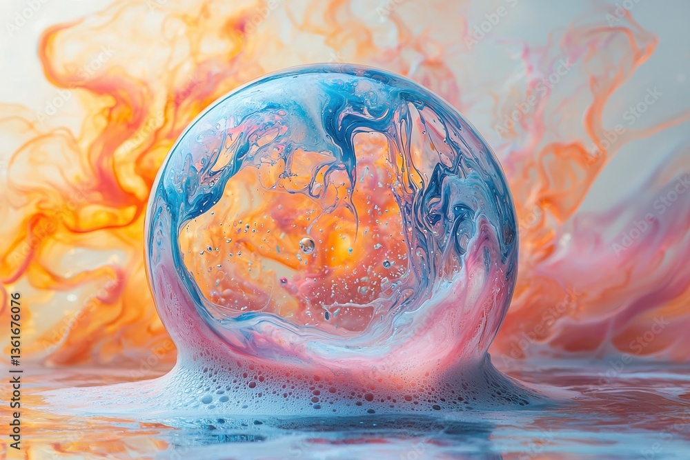 Poster beautiful bubble surrounded by colorful swirls and foam in a tranquil setting with vibrant hues and 