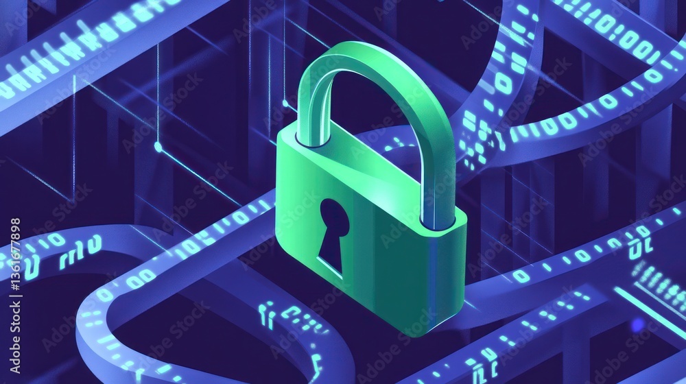 Aufkleber digital lock in abstract binary code background, security concept