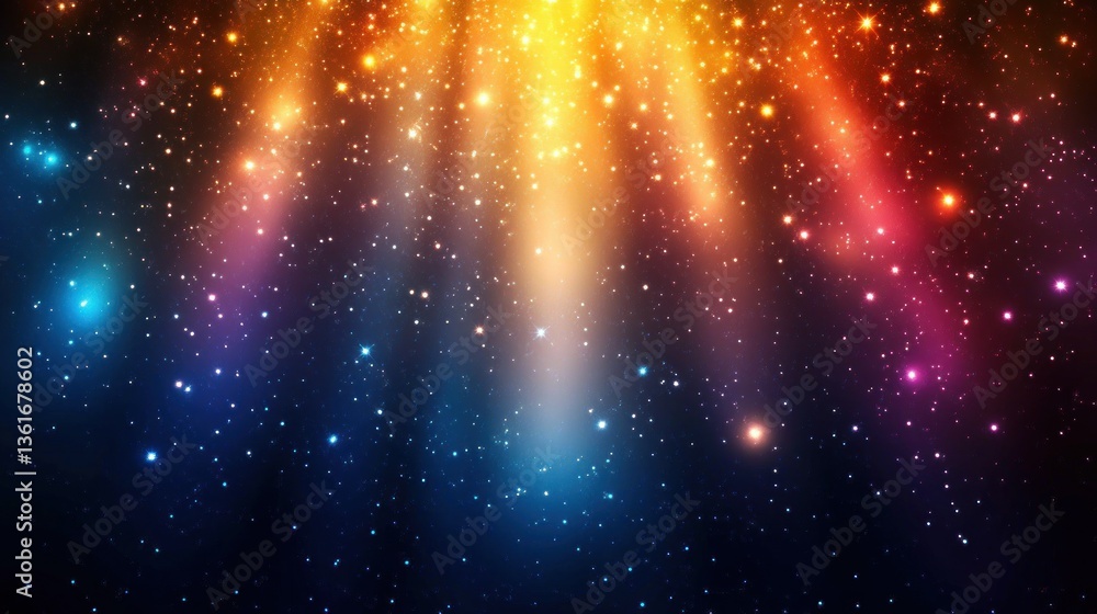 Aufkleber vibrant cosmic background with colorful light rays and sparkling stars.