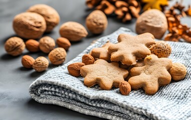 Delicious Star and Man Cookies with Nuts on Cozy Blanket
