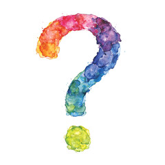 Vibrant rainbow question mark in delicate watercolors swirls elegantly on a pristine white canvas A symbol of curiosity and creativity