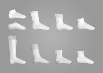 This vector art design features a clean mockup of plain white socks pairs, showcasing their minimalist style and versatility. Ideal for displaying branding, patterns, or promotional designs