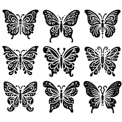 series of nine butterfly silhouettes in black and white