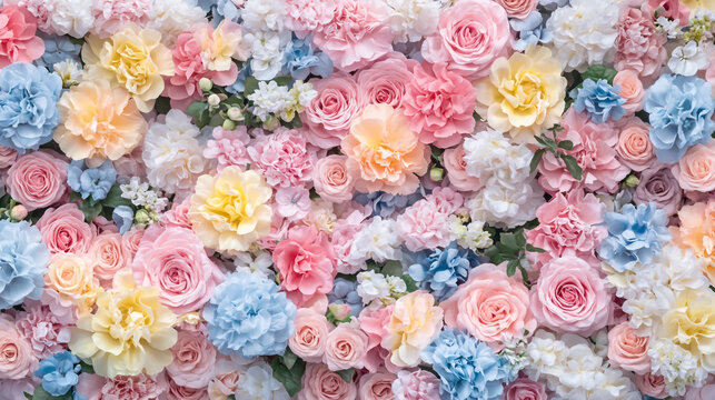 Beautiful, colorful pastel flowers background. Floral pattern.