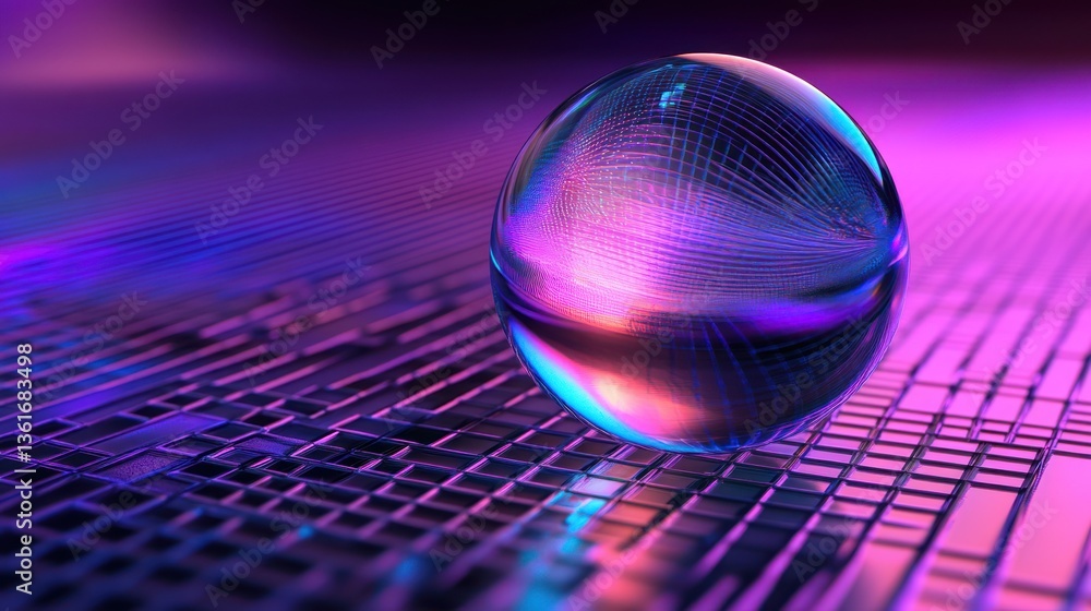 Aufkleber abstract sphere on a grid; futuristic technology background; possible use in digital art, science fi