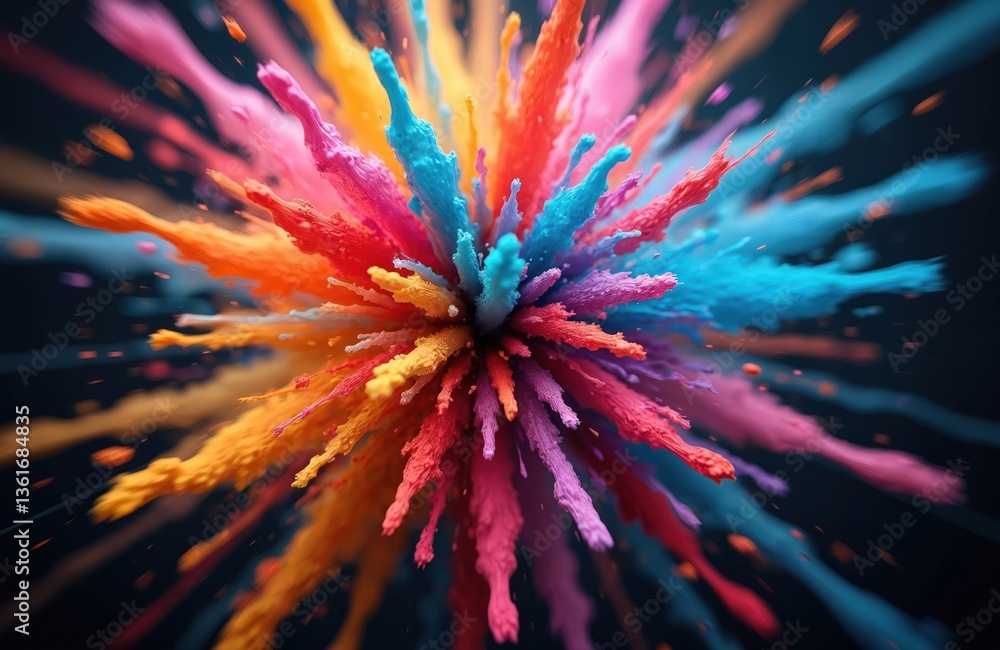 Poster ai-generated vibrant multicolor explosion. abstract macro shot of colorful particles, splashes burst