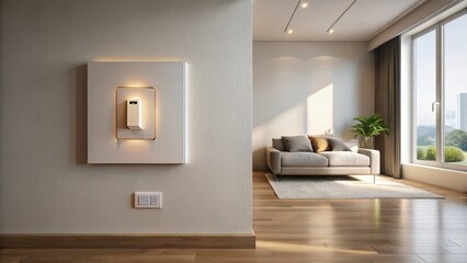 Modern Minimalist Home Interior Featuring an Illuminated Wall Switch and Cozy Living Space