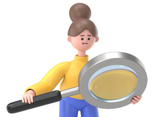 3D illustration of Asian woman Angela - examines files.Transparent Background Mockup. Supports PNG files with transparent backgrounds.