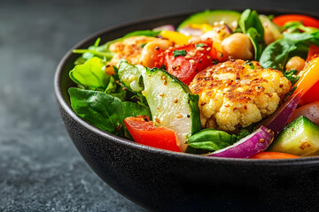 Healthy vegetarian salad bowl, close-up shot, food photography for website