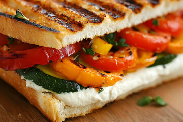 Grilled Veggie Panini, Cream Cheese, Wooden Board