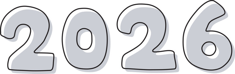 Illustration of numbers. Gray color. 2026. New Year. Hand drawn. Vector illustration