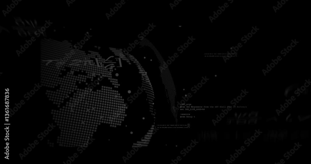 Aufkleber data processing animation with digital globe on dark background, futuristic theme