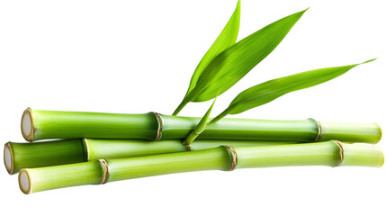 Fototapeta premium Green bamboo sticks with leaves used for Asian interior design and architectural purposes.