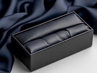 Fototapeta premium A black box with a black leather watch inside of it