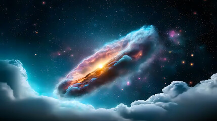 Fototapeta premium Celestial event vibrant galaxy formation outer space digital art cosmic environment wide angle view awe-inspiring concept