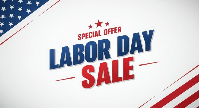 A labor day sale special offer promotional graphic with american flag elements and stars on white