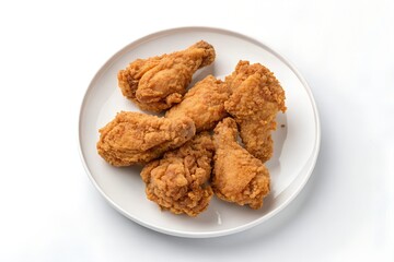 Plate of fried chicken wings on white background