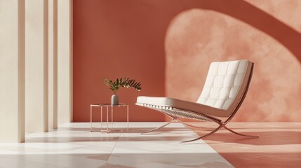 Modern minimalist armchair in a sunlit room