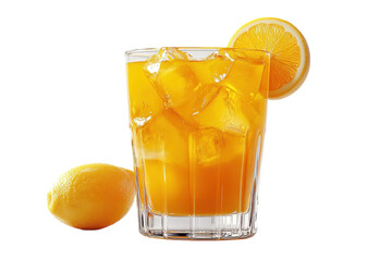 A Refreshing Iced Lemon Drink, Perfect For A Hot Summer Day, In A Crystal Glass With A Lemon Slice Garnish And Bright Golden Tones Isolated on Transparent Background