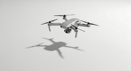 Drone mockup hovering slightly above a white surface, casting a soft shadow
