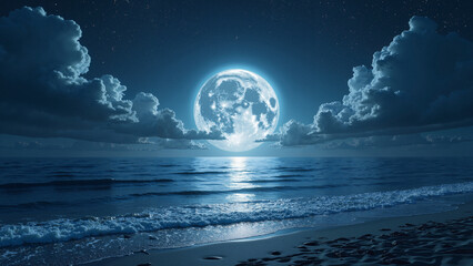 Romantic Moonlit Sea at Night Isolated on Transparent Background for Travel Brochures and Advertising Materials