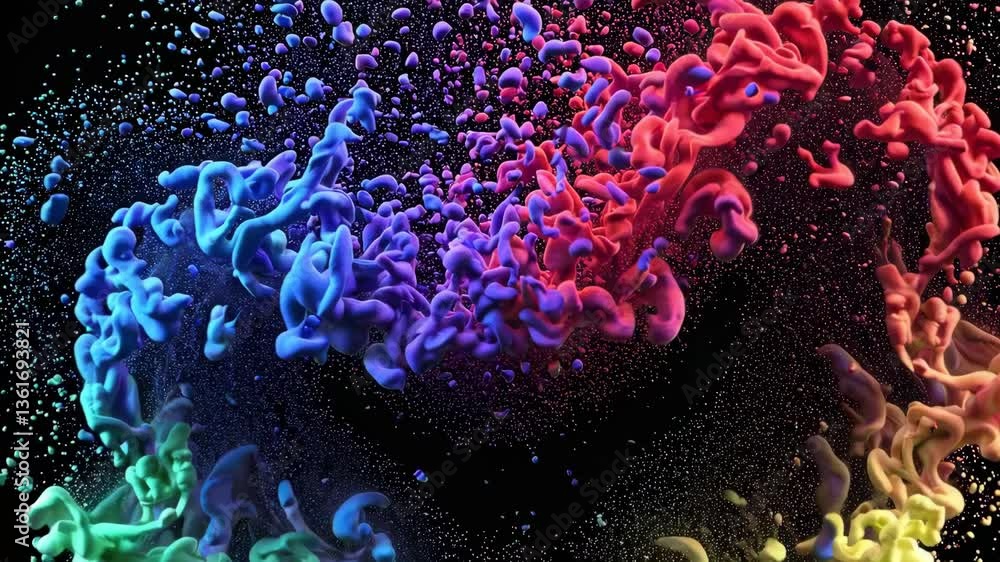 Poster colorful fluid dynamics: vibrant particle waveforms in motion