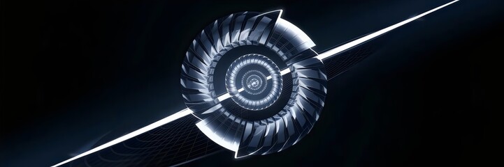 Futuristic spiral transforming into straight line with glowing edges and motion blur