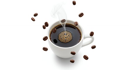 Fresh Hot Coffee Beans Cup Aroma Steam Drink