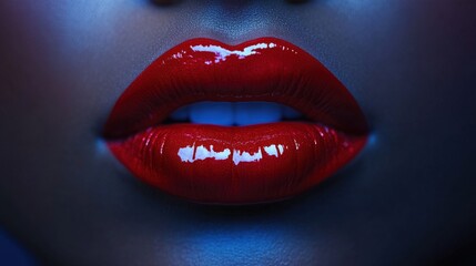 Fototapeta premium Bold red lips pop against a dark backdrop, accented with white for a striking, modern beauty statement