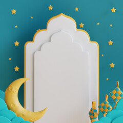 Elegant Ramadan greeting card design. 3D render.
