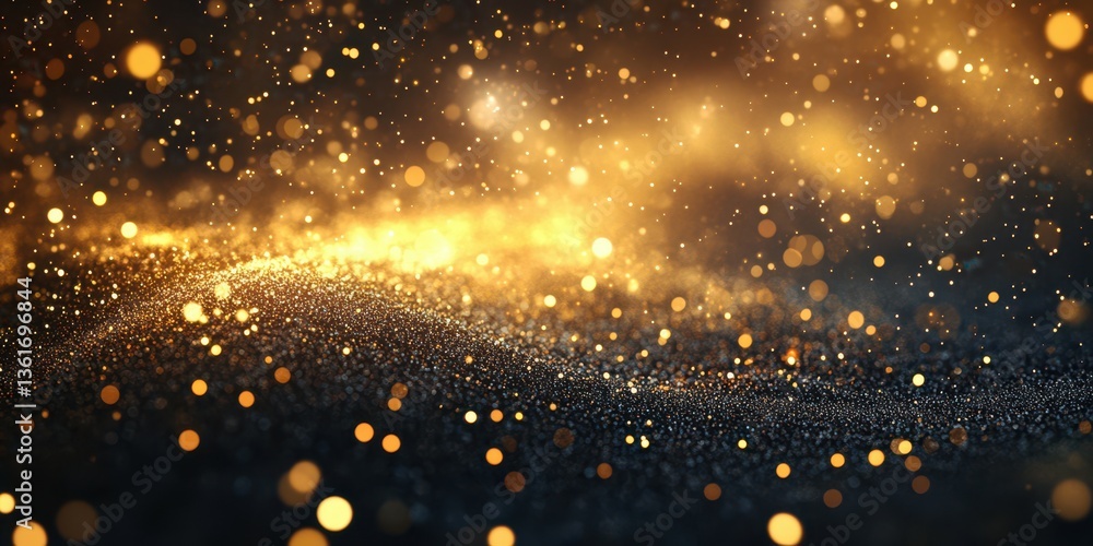Poster shimmering golden particles illuminate a dark background, creating a mesmerizing and enchanting atmo